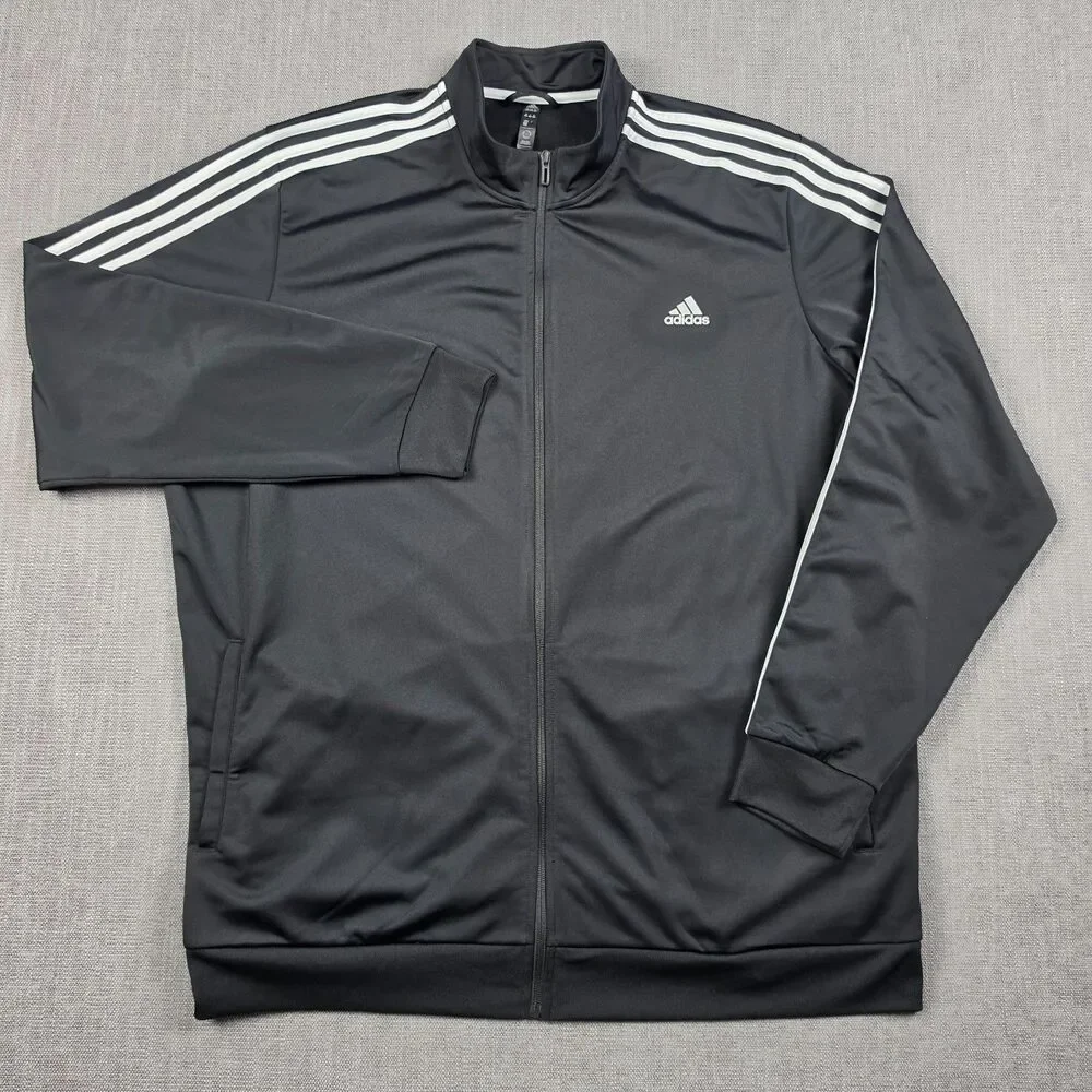 Adidas Track Jacket Mens 3XLT Big Tall Black White 3 Stripe Zip Up Essentials